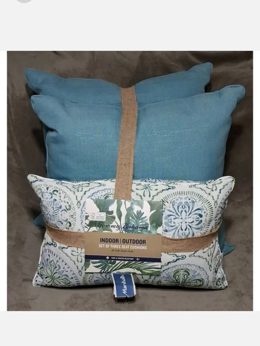 Tommy Bahama Outdoor 3 Pillow Set Blue Medallion Watercolor Patio Easter NWT